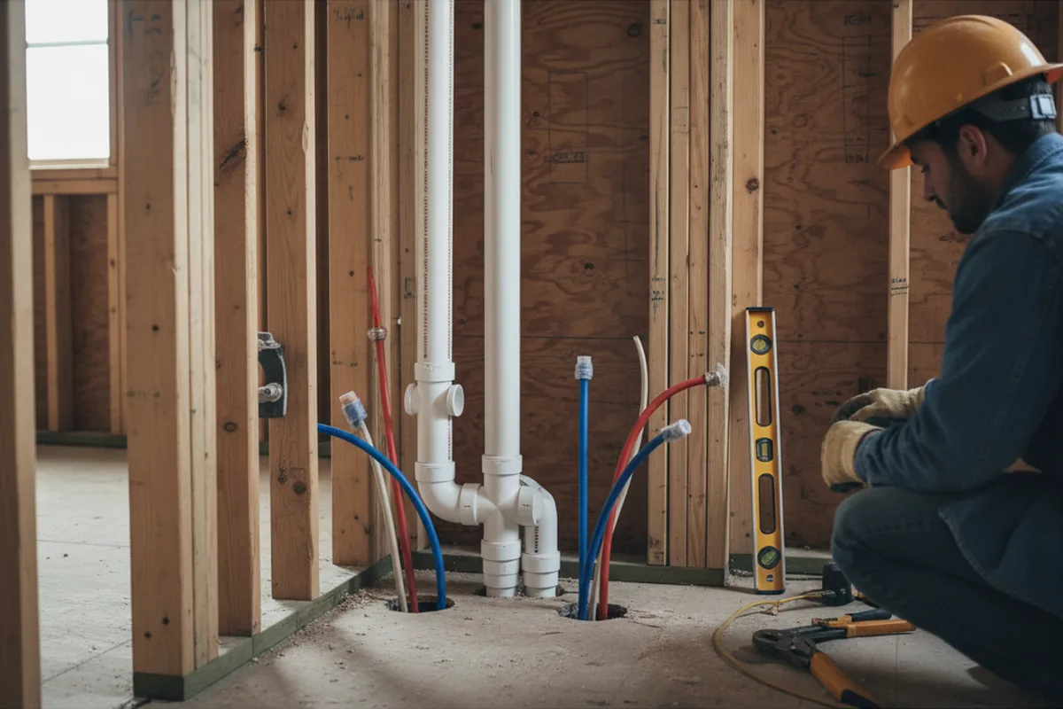 Drain and supply rough-in during Sump Pump Repair in Lake Oswego